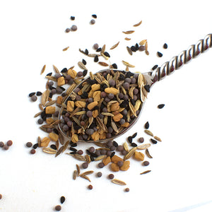  Aromatic Spice Blends Panch Phoran spice blend closeup on spoon