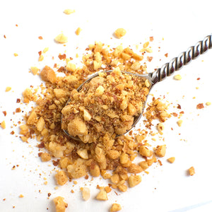  Aromatic Spice Blends Peanut Garlic Chutney spice blend closeup on spoon