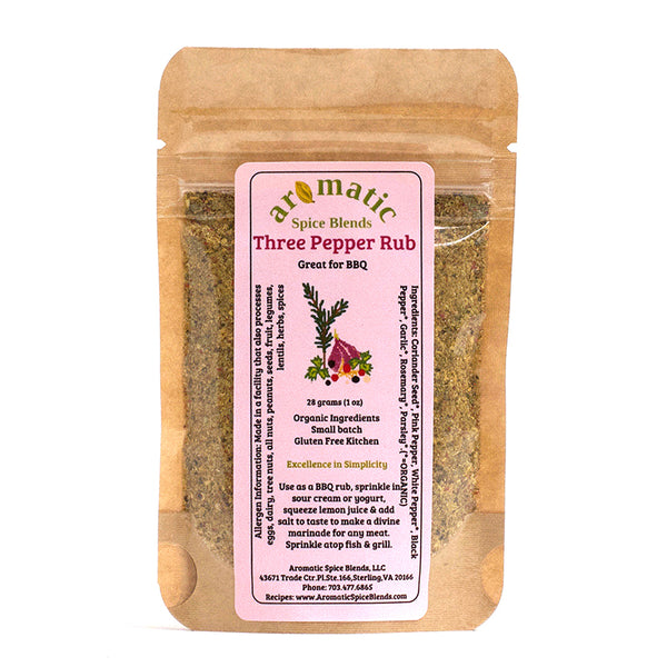 Aromatic Spice Blends Three Pepper BBQ Rub package